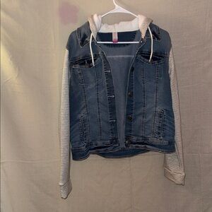 Denim Jacket with Striped Sleeves